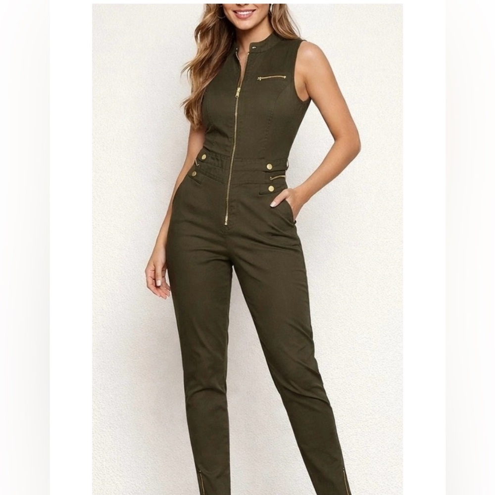 VENUS Olive Sleeveless Jumpsuit